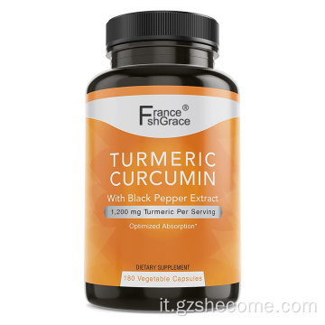 Curcuma con capsule di curcumina per la salute del pepe nero